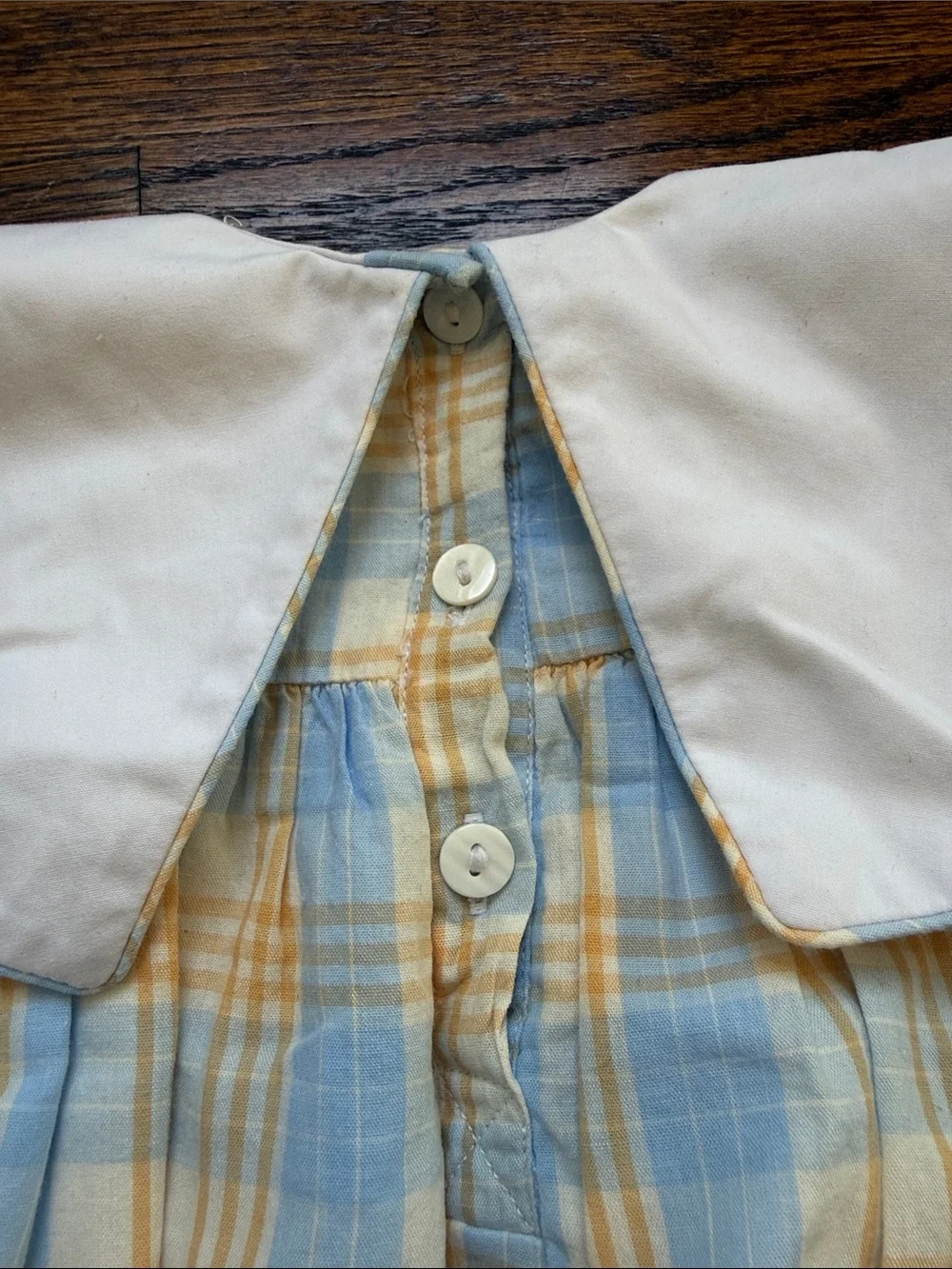 Plaid Blue & Orange Pumpkin-Embroidered Baby One-Piece